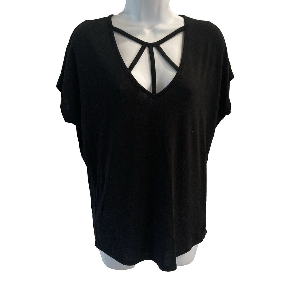 Express One Eleven Top Women’s Size XS Black Strappy Tee Cap Sleeve Witchy Fairy